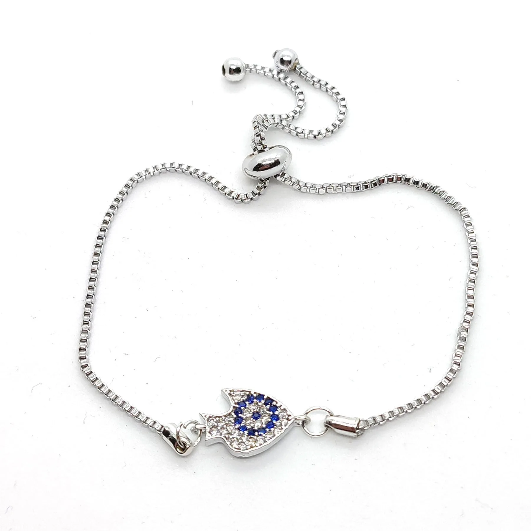 Toptan Gümüş Renk Zirkon Taşlı Nazar Balık Asansör Bileklik 4 Toptan Gümüş Renk Zirkon Taşlı Nazar Balık Asansör Bileklik - Görsel 2