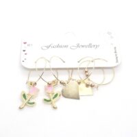 Toptan Altın Renk Mineli Çiçek Gül Figurlu Kombin Küpe 642