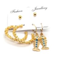 Toptan Altın Renk Halka Balık Desenli Kombin Küpe 736