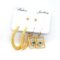 Toptan Altın Renk Halka Kare Göz Motifli Kombin Küpe 723