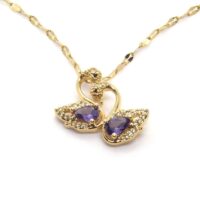 Toptan Altın Renk Çelik Çift Kuğu Model Çok Taşlı Kolye 696