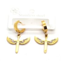 Toptan Altın Renk Çelik Kılıç Kanat Çok Taşlı Küpe 684