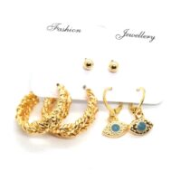 Toptan Altın Renk Halat Desenli Kombin Küpe 733