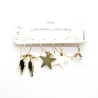 Toptan Altın Renk Siyah Mineli Şimşek Figurlu Kombin Küpe 643