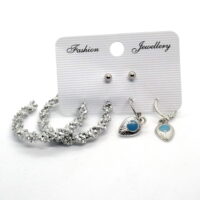 Toptan Gümüş Renk Sarmal Desenli Damla Figurlu Kombin Küpe 732