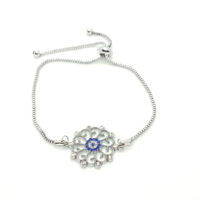 Toptan Gümüş Renk Yuvarlak Ortası Göz Nazar Motifli Asansör Bileklik