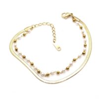 Toptan Altın Renk Çelik İtalyan Boncuk Detaylı Bileklik 662