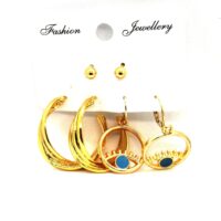 Toptan Altın Renk Halka Halat Desenli Kombin Küpe 734