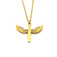 Toptan Altın Renk Çelik Kılıç Kanat Çok Taşlı Kolye 693