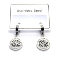 Toptan Gümüş Renk Çelik Hayat Ağacı Soy Ağacı Çok Taşlı Küpe 682