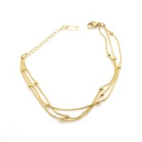 Toptan Altın Renk Çelik 3 Lü Zincir Top Detaylı Bileklik