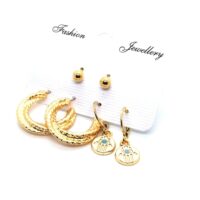 Toptan Altın Renk Halka Yuvarlak El Desenli Kombin Küpe 744