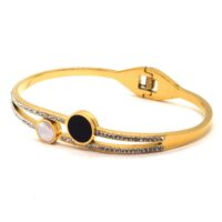 Toptan Altın Renk Çelik Siyah Beyaz Sedefli Çok Taşlı Kelepçe Bileklik 677