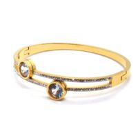 Toptan Altın Renk Çelik Çift Yuvarlak Beyaz Taşlı Çok Taşlı Kelepçe Bileklik 678