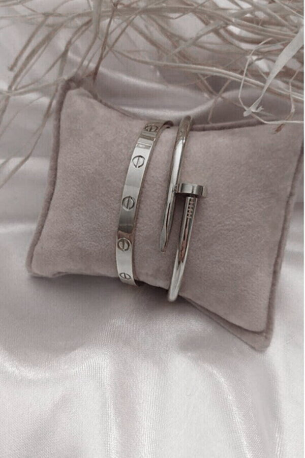 Toptan Gümüş Renk Çivi Ve Cartier Bileklik Set 843