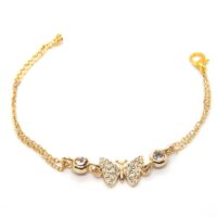 Toptan Altın Renk Taşlı Kelebek Figürlü Çift Zincirli Bileklik 881