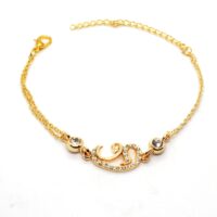 Toptan Altın Renk Çift Vav Figürlü Çift Zincirli Bileklik 879