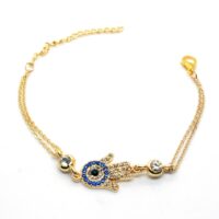 Toptan Altın Renk Nazar El Figürlü Çift Zincirli Bileklik 873