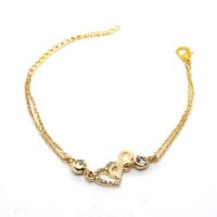 Toptan Altın Renk Kalp Sonsuzluk Bitişik Figürlü Çift Zincirli Bileklik 911