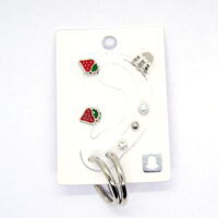 Toptan Gümüş Renk Kombin Küpe Çilek Halka - 1022