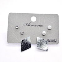 Toptan Gümüş Renk Kombin Küpe Baklava  - 1001