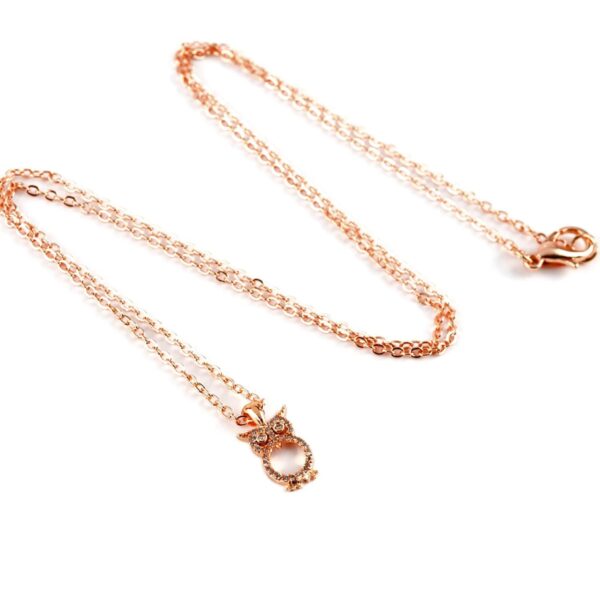 Toptan Rose Renk Zirkon Baykuş Kolye - 1039 - Görsel 2