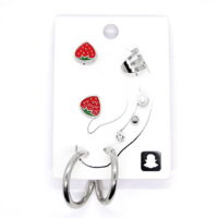 Alternative view of Toptan Gümüş Renk Kombin Küpe Çilek Halka- 1016