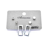 Toptan Gümüş Renk Kombin Küpe Dikdörtgen 988