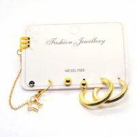 Alternative view of Toptan Altın Renk Kombin Küpe Yıldız Çizgili Halka- 1012