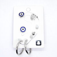 Toptan Gümüş Renk Kombin Küpe Göz Nazar Halka - 1019