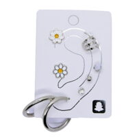 Toptan Gümüş Renk Kombin Küpe Papatya Halka - 1027