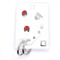 Toptan Gümüş Renk Kombin Küpe Kırmızı Mineli Panda Halka- 1017