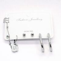 Toptan Gümüş Renk Kombin Küpe Good Luck Yarım Kare - 1011