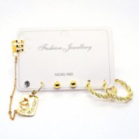 Toptan Altın Renk Kombin Küpe Love Burgu Halka - 1015