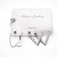 Toptan Gümüş Renk Kombin Küpe Good Luck Üçgen - 1009