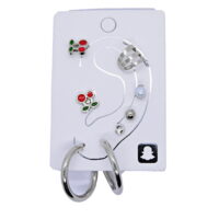 Toptan Gümüş Renk Kombin Küpe Kiraz Halka - 1026