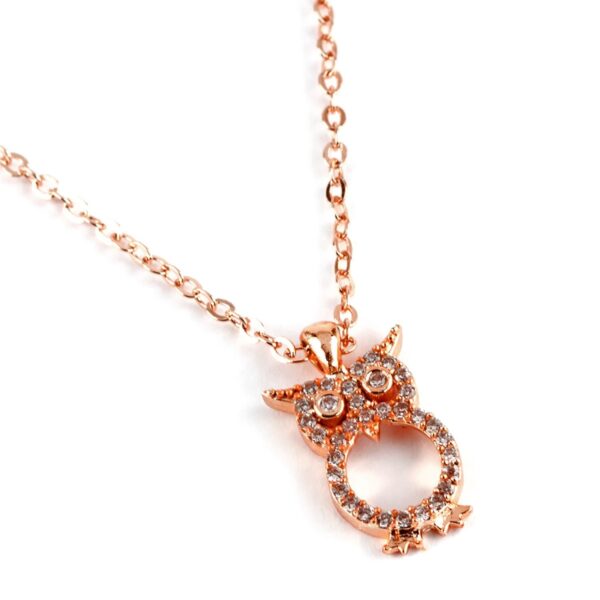Toptan Rose Renk Zirkon Baykuş Kolye - 1039