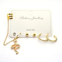 Toptan ALTIN RENK KOMBİN KÜPE YILAN HALKA - 1014