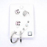 Toptan Gümüş Renk Kombin Küpe Pembe Panda Halka - 1018