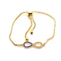 Toptan Altın Renk Sonsuzluk Lacivert Beyaz Taşlı Asansör Bileklik 924