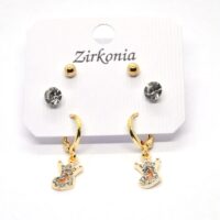 Toptan Altın Renk Kalp Taç Zirkon  Küpe - 1082