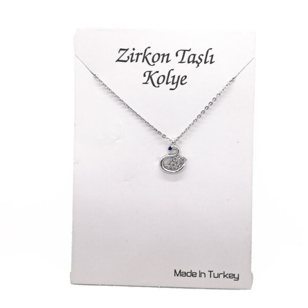 Toptan Gümüş Renk Zirkon Taşlı Kuğu Kolye - 1133 - Görsel 2