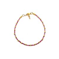 Toptan Altın Renk Mor Boru Boncuk Halhal  - 1181