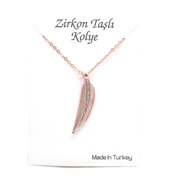 Toptan Rose Renk Zirkon Yaprak Kolye  - 1128
