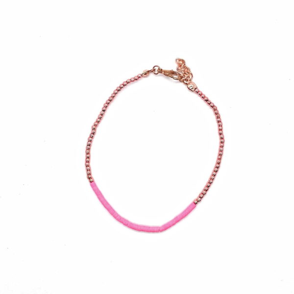 Toptan Altın  Renk Pembe Boncuk Halhal  - 1195 - Görsel 3