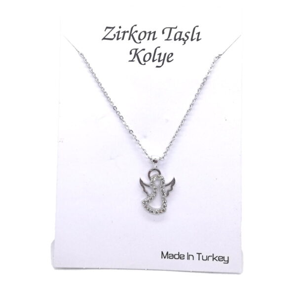 Toptan Gümüş  Renk Zirkon Melek Kolye  - 1132 - Görsel 2