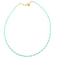 Toptan Altın Renk Turkuaz Boru Boncuk Kolye - 1155