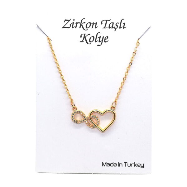 Toptan Altın Renk Zirkon Taşlı Kalp Sonsuzluk  Kolye  - 1119 - Görsel 2