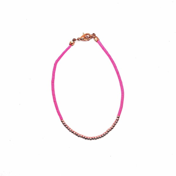 Toptan Altın  Renk Pembe Boncuk Halhal  - 1195 - Görsel 2