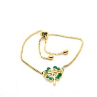 Toptan Altın Renk Yeşil Mineli Yonca Zirkon Taşlı Asansör  Bileklik- 1094